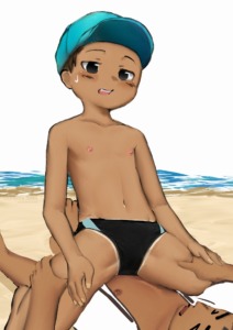競パン日焼け少年のイラスト / An illustration of a boy, his swim briefs speedos, and his tan lines